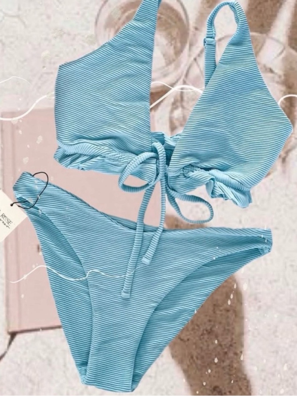 New Light Blue Ribbed Bikini top